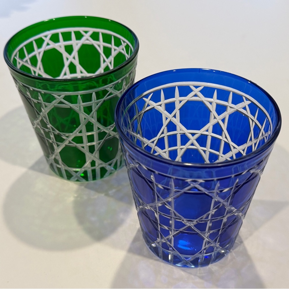 Chiara Alessi GLORIA Cut to Clear Crystal Water Wine Whiskey Glasses Set of 2